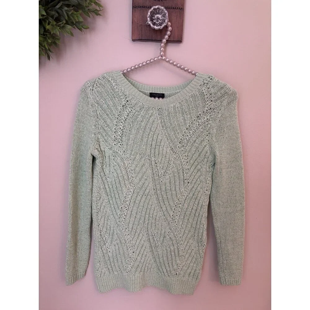 Talbots Petite Size P Small Green Sweater Lightweight Open Weave